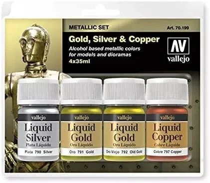 Vallejo Metallic Set - Gold, Silver & Copper (4x35ml) 1 Vallejo Metallic Set - Gold, Silver & Copper (4x35ml)